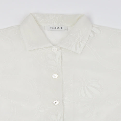 Verse Womens Ivory Polyester Basic Button-Up Size 12 Collared - Sheer, Pockets