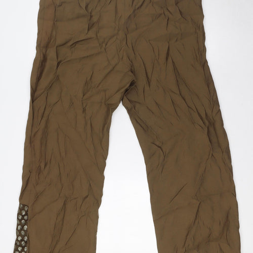 Creation Womens Green Viscose Trousers Size 18 L29 in Regular Zip - Gold Detail On front