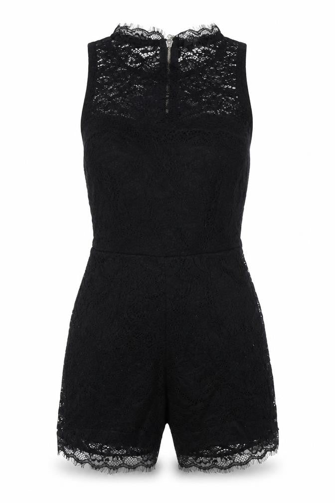 Unika Womens Black Polyester Playsuit One-Piece Size S L3 in Zip - Lace Overlay