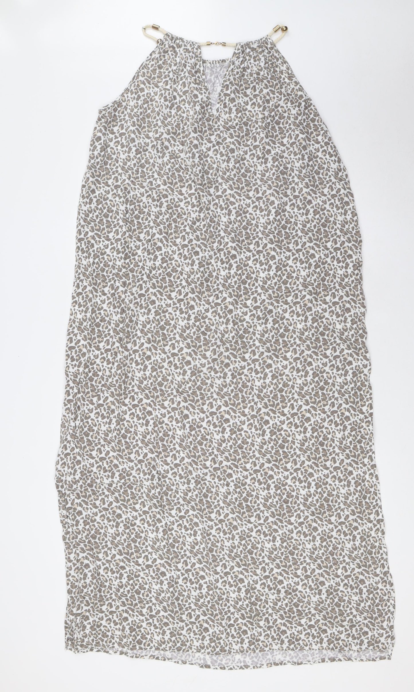 BiBA Womens White Animal Print Viscose A-Line Size S Halter