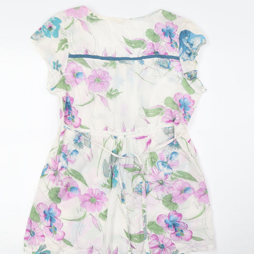 I am happy so Womens Multicoloured Floral Cotton Basic Button-Up Size 12 Scoop Neck