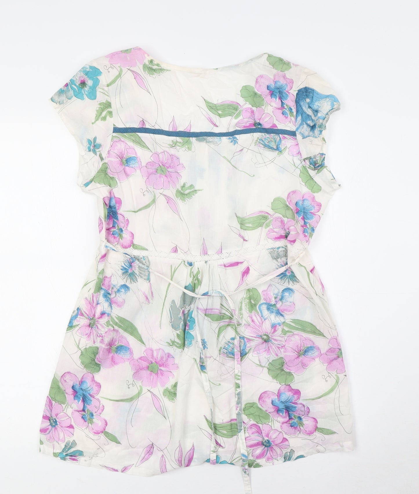 I am happy so Womens Multicoloured Floral Cotton Basic Button-Up Size 12 Scoop Neck