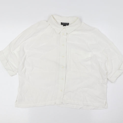 Topshop Womens White Polyester Basic Button-Up Size 8 Collared - Pocket