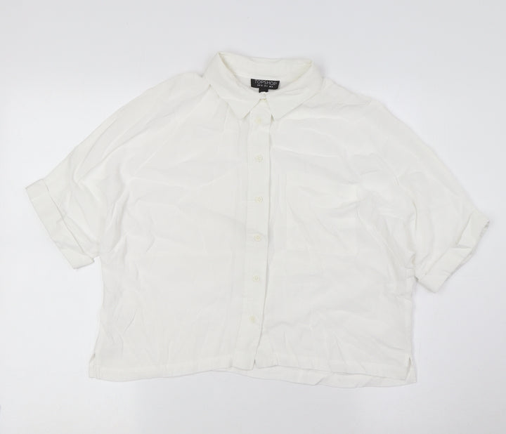 Topshop Womens White Polyester Basic Button-Up Size 8 Collared - Pocket