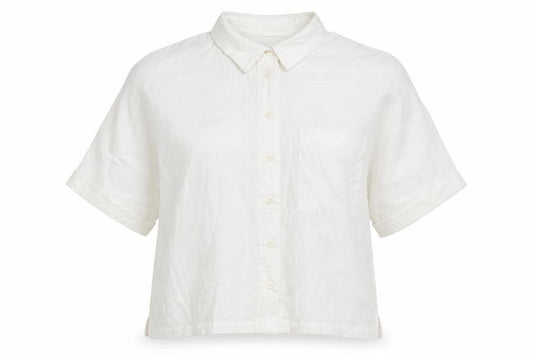 Front view of Topshop women’s white polyester basic button-up, size UK 8, collared - pocket
