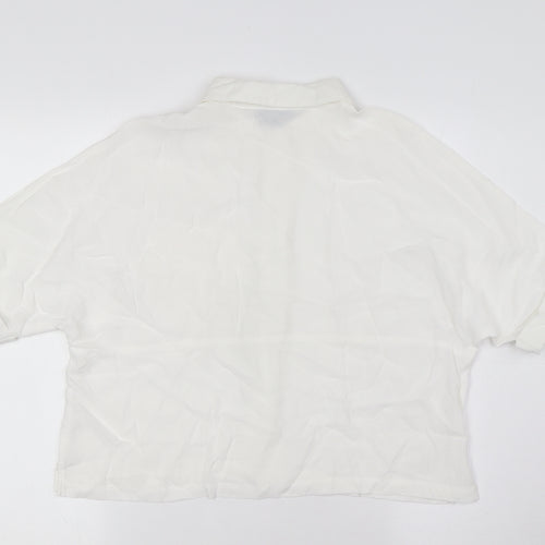 Topshop Womens White Polyester Basic Button-Up Size 8 Collared - Pocket