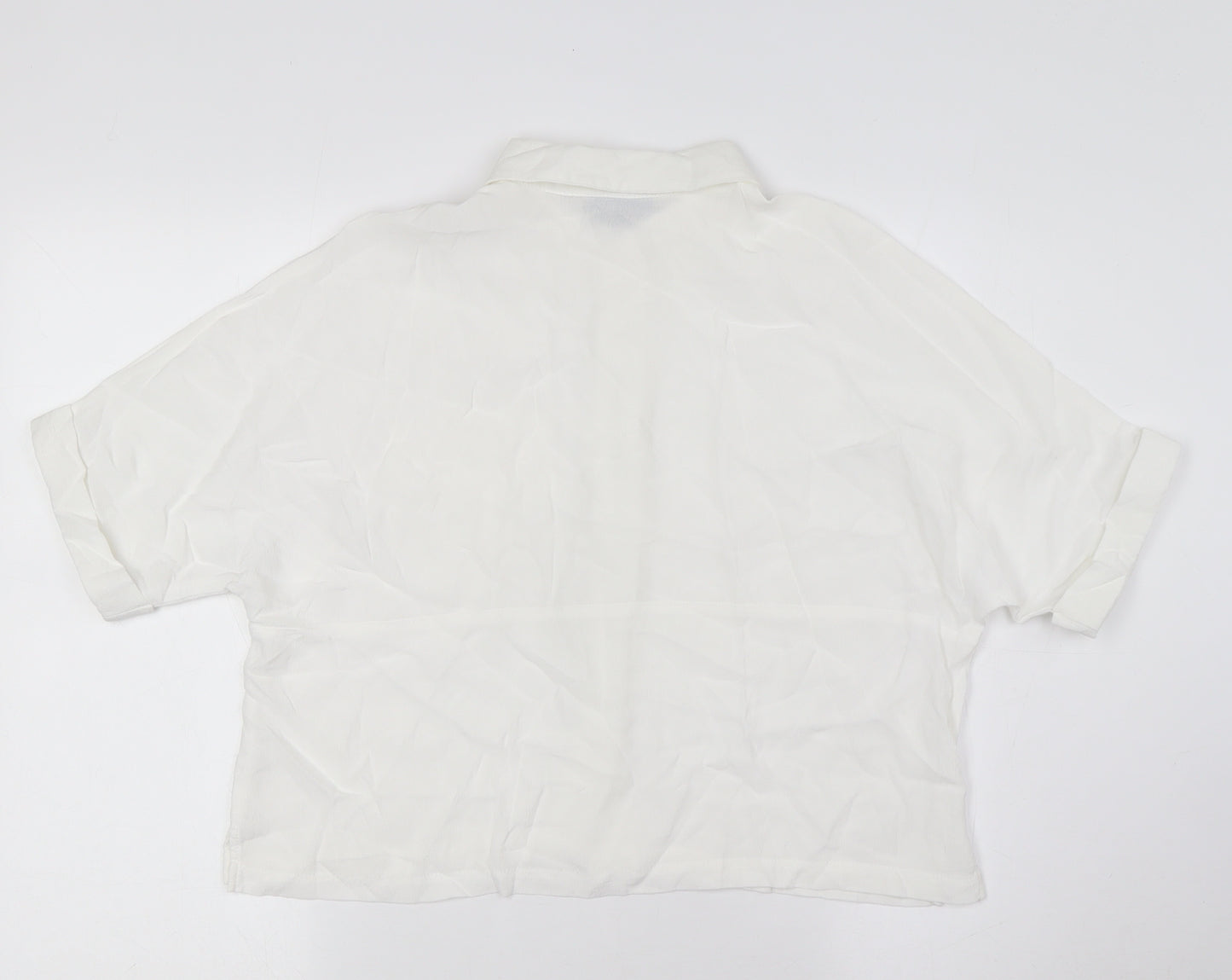 Topshop Womens White Polyester Basic Button-Up Size 8 Collared - Pocket