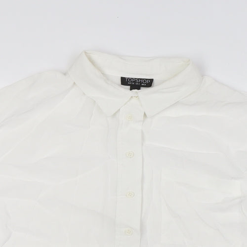 Topshop Womens White Polyester Basic Button-Up Size 8 Collared - Pocket
