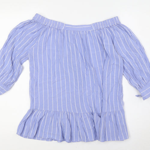 Saint Tropez Womens Blue Striped Viscose Basic Button-Up Size M Off the Shoulder