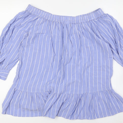 Saint Tropez Womens Blue Striped Viscose Basic Button-Up Size M Off the Shoulder