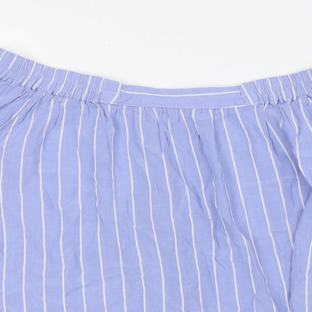 Saint Tropez Womens Blue Striped Viscose Basic Button-Up Size M Off the Shoulder