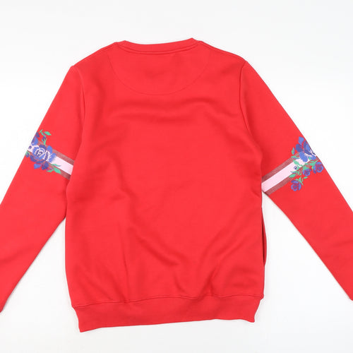 Ogechi Jeans Womens Red Houndstooth Cotton Pullover Sweatshirt Size L