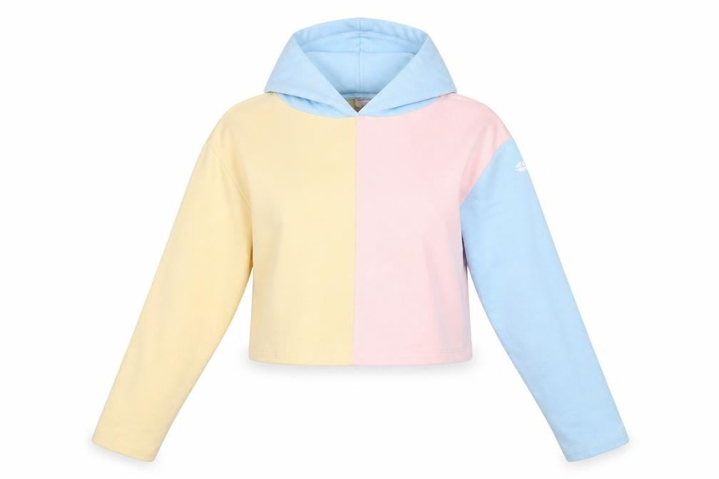 Front view of ASOS women’s multicoloured colourblock cotton pullover sweatshirt, size UK 10
