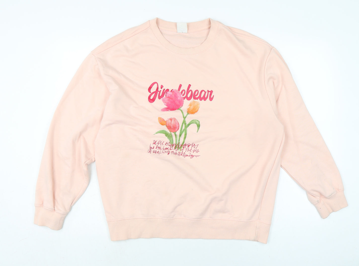 Remixed Womens Pink Cotton Pullover Sweatshirt Size L