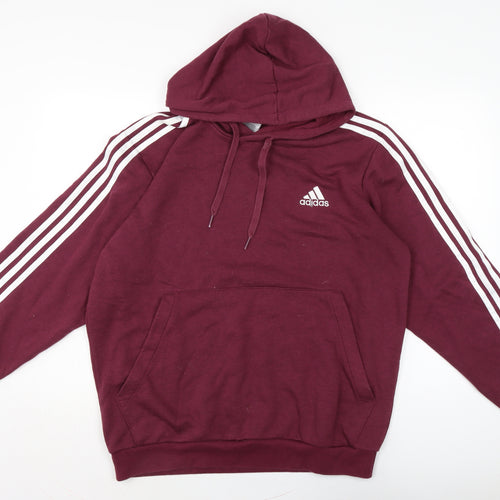 adidas Mens Purple Cotton Pullover Hoodie Size L