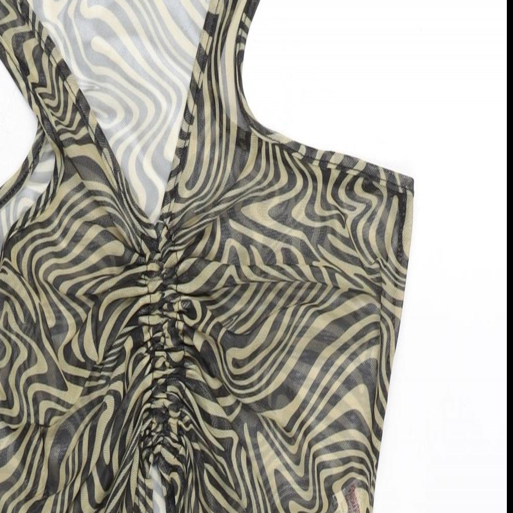 PRETTYLITTLETHING Womens Beige Polyester Cropped Tank Size 12 V-Neck