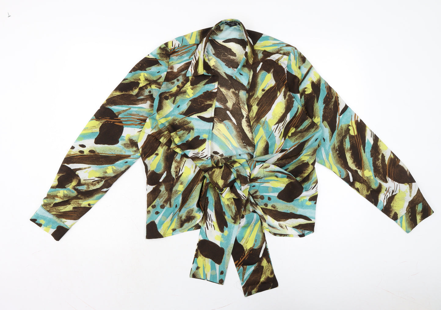 Boohoo Womens Multicoloured Animal Print Polyester Wrap Blouse Size 14 V-Neck