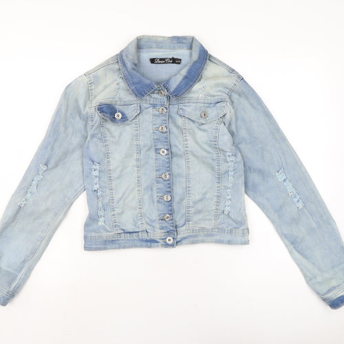 Denim Club Womens Blue Biker Jacket Size 12 Button