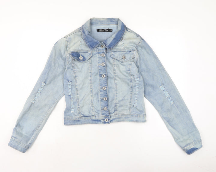 Denim Club Womens Blue Biker Jacket Size 12 Button