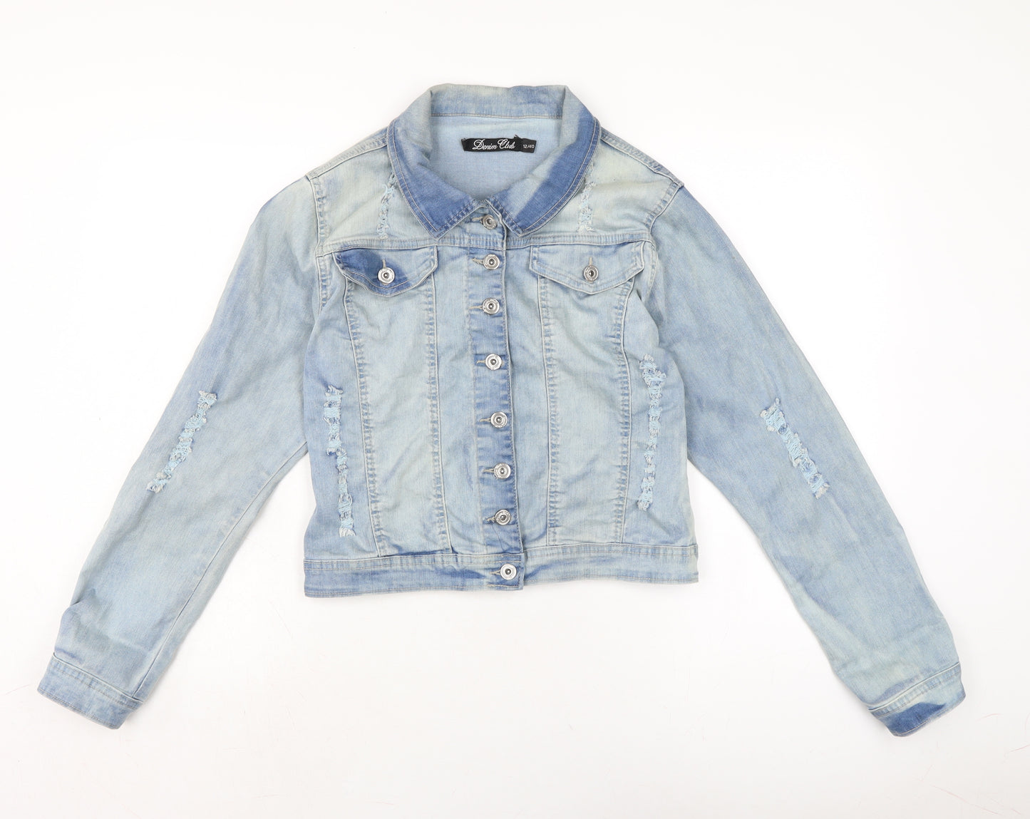 Denim Club Womens Blue Biker Jacket Size 12 Button
