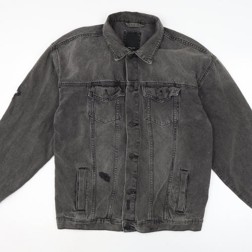 New Look Mens Grey Biker Coatigan Size M Button - Distressed