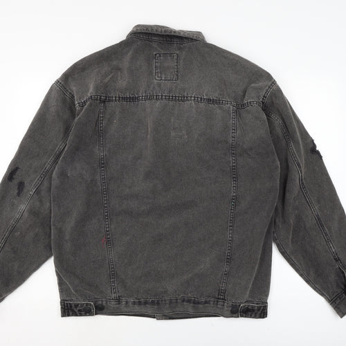 New Look Mens Grey Biker Coatigan Size M Button - Distressed