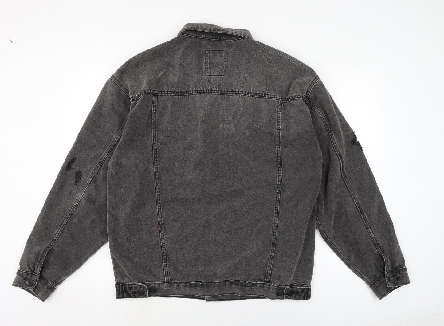 New Look Mens Grey Biker Coatigan Size M Button - Distressed