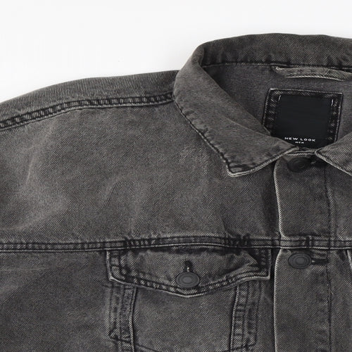 New Look Mens Grey Biker Coatigan Size M Button - Distressed