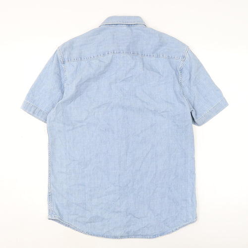 Marks and Spencer Mens Blue Cotton Button-Up Size M Collared Button