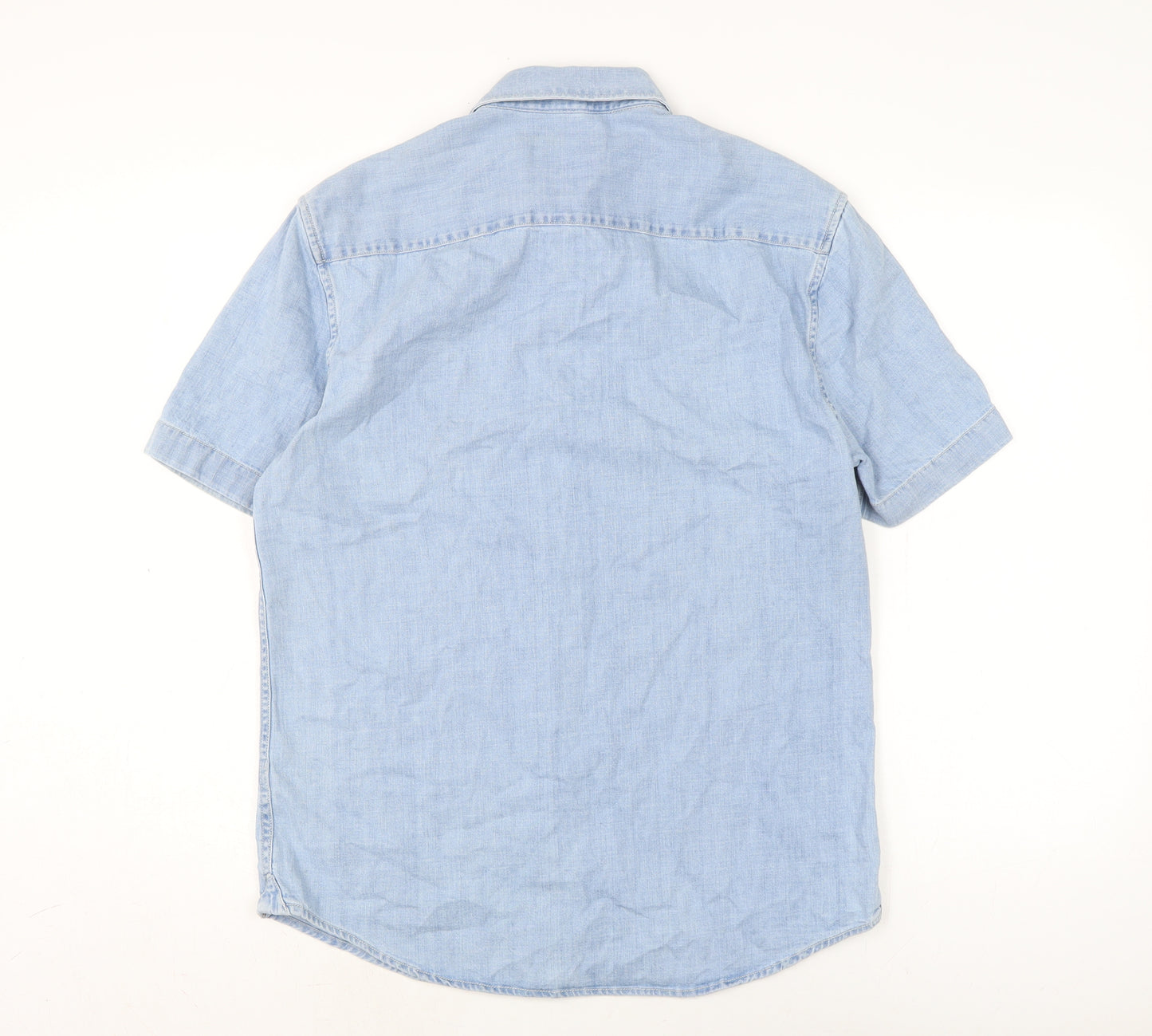 Marks and Spencer Mens Blue Cotton Button-Up Size M Collared Button