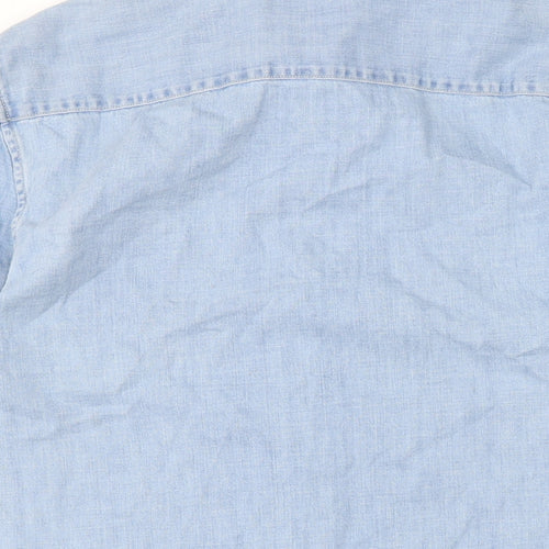 Marks and Spencer Mens Blue Cotton Button-Up Size M Collared Button