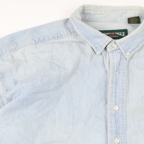 American Eagle Mens Blue Cotton Button-Up Size L Collared Button