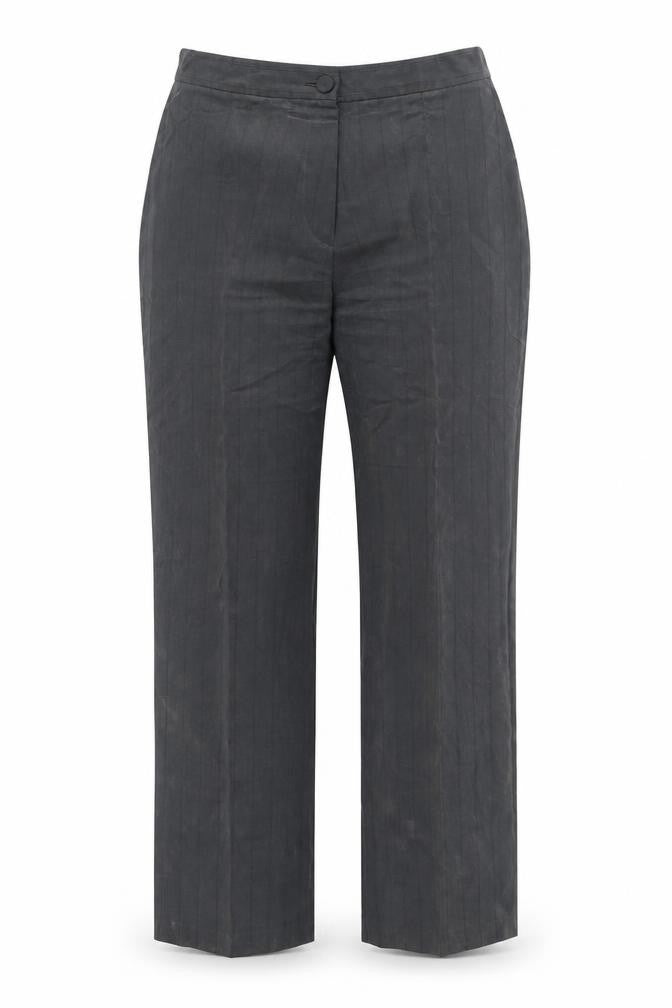 Front view of Unit 7 women’s grey polyester trousers, size UK 12, 30-inch leg regular zip