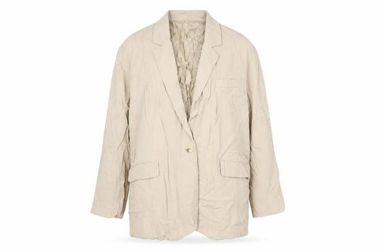 Front view of Zara women’s beige jacket, size L, button