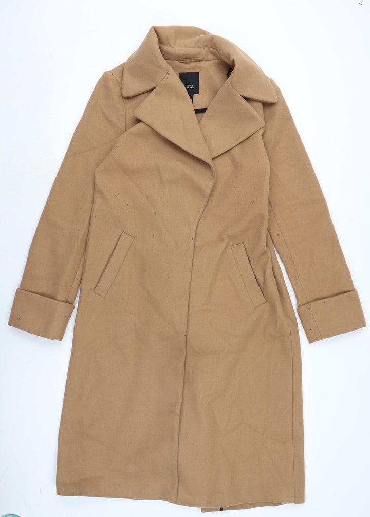 River Island Womens Brown Overcoat Coat Size 12 Snap