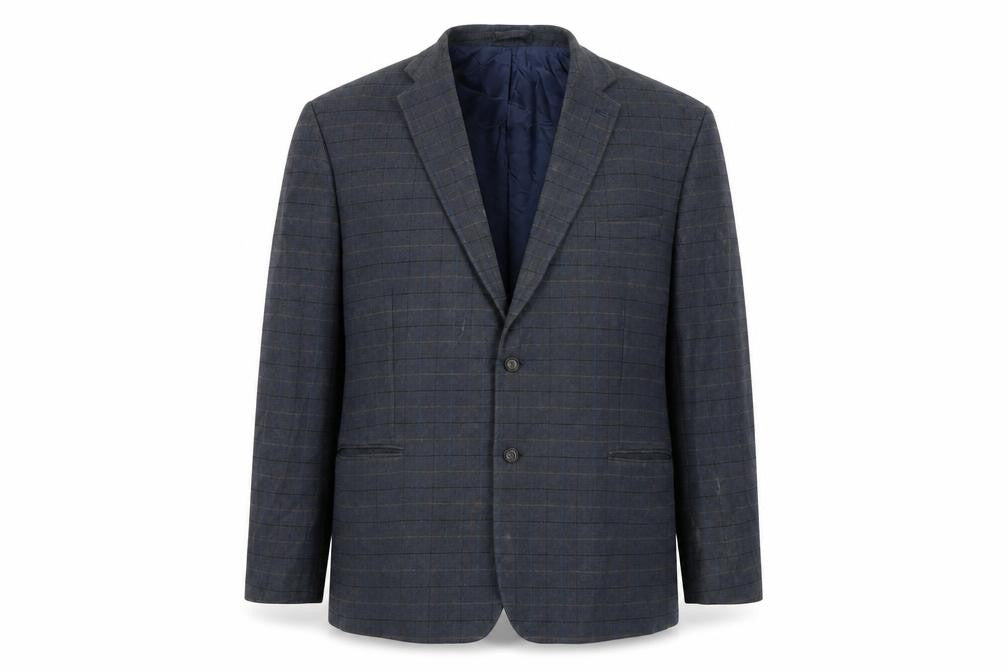Front view of Marks & Spencer men’s blue jacket, size XL, button