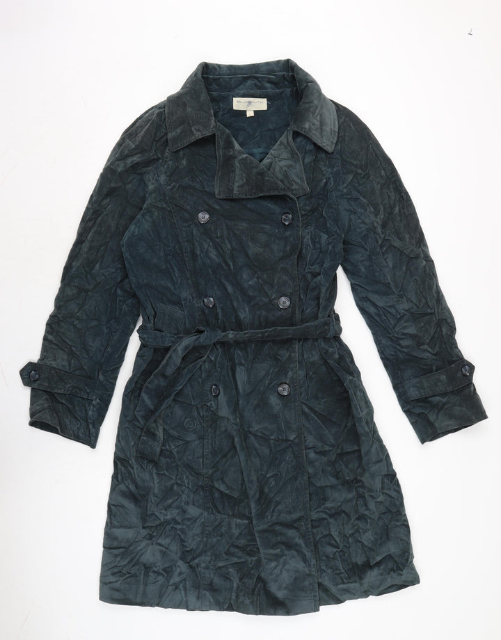 BLUNAUTA Womens Blue Trench Coat Coat Size L Button