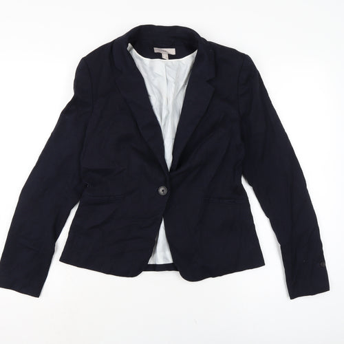 H&M Womens Blue Herringbone Jacket Size 12 Button