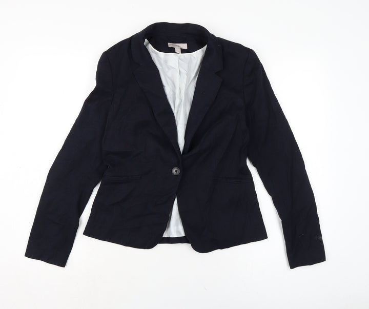 H&M Womens Blue Herringbone Jacket Size 12 Button