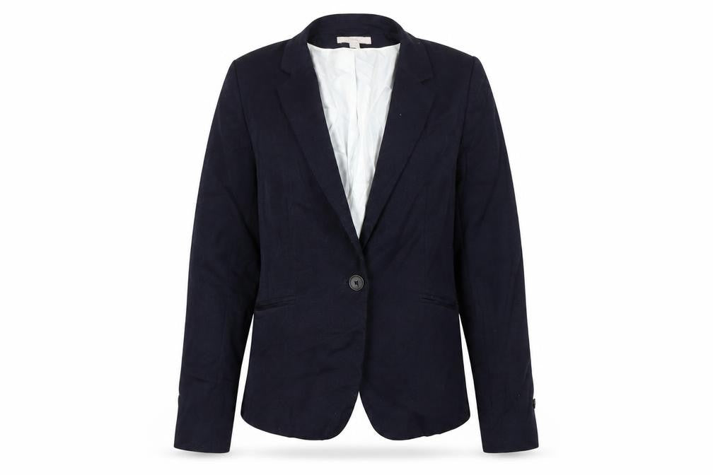 H&M Womens Blue Herringbone Jacket Size 12 Button
