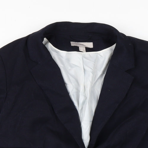 H&M Womens Blue Herringbone Jacket Size 12 Button