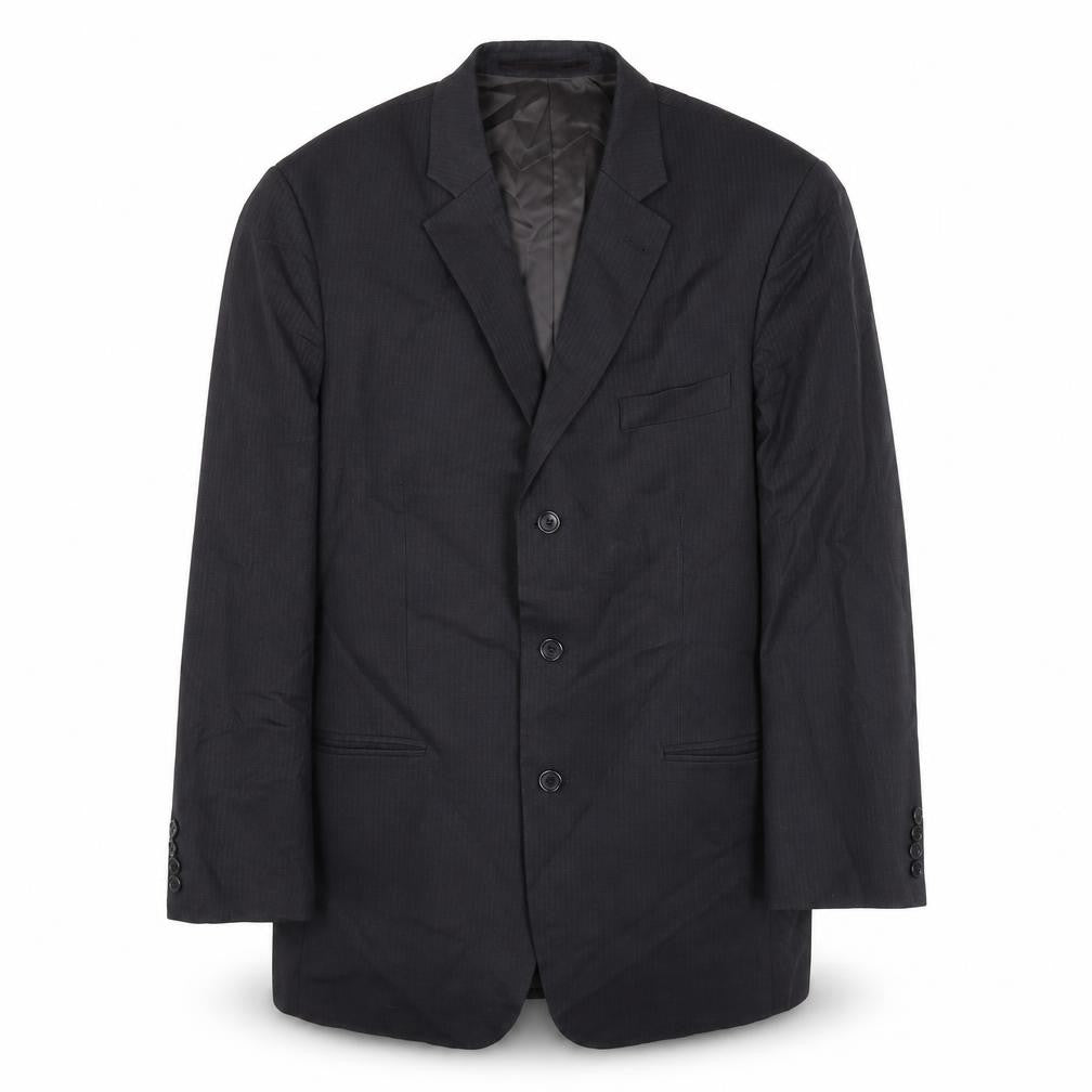 Front view of Dress for Success men’s grey jacket, size L, button
