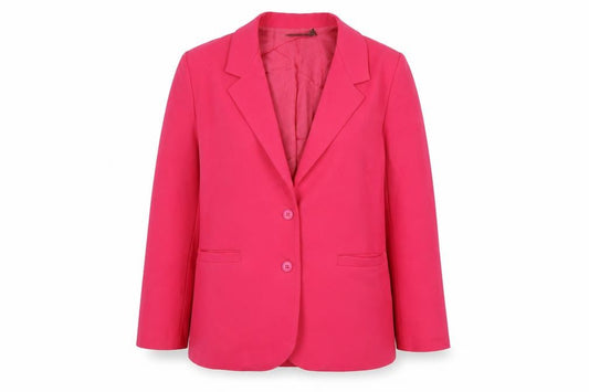 Front view of Smith & Jones women’s pink jacket, size UK 16, button