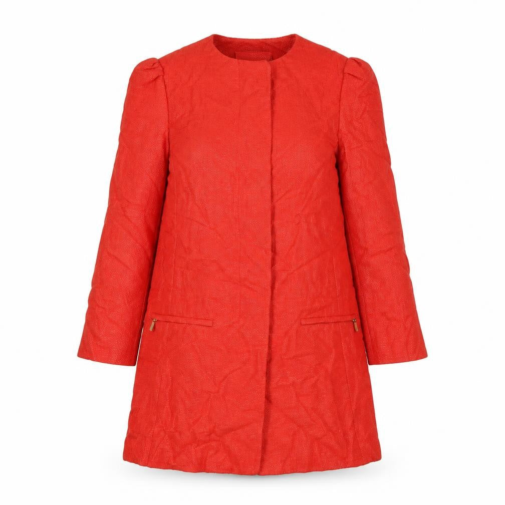 Front view of Zara women’s red overcoat coat, size S, button
