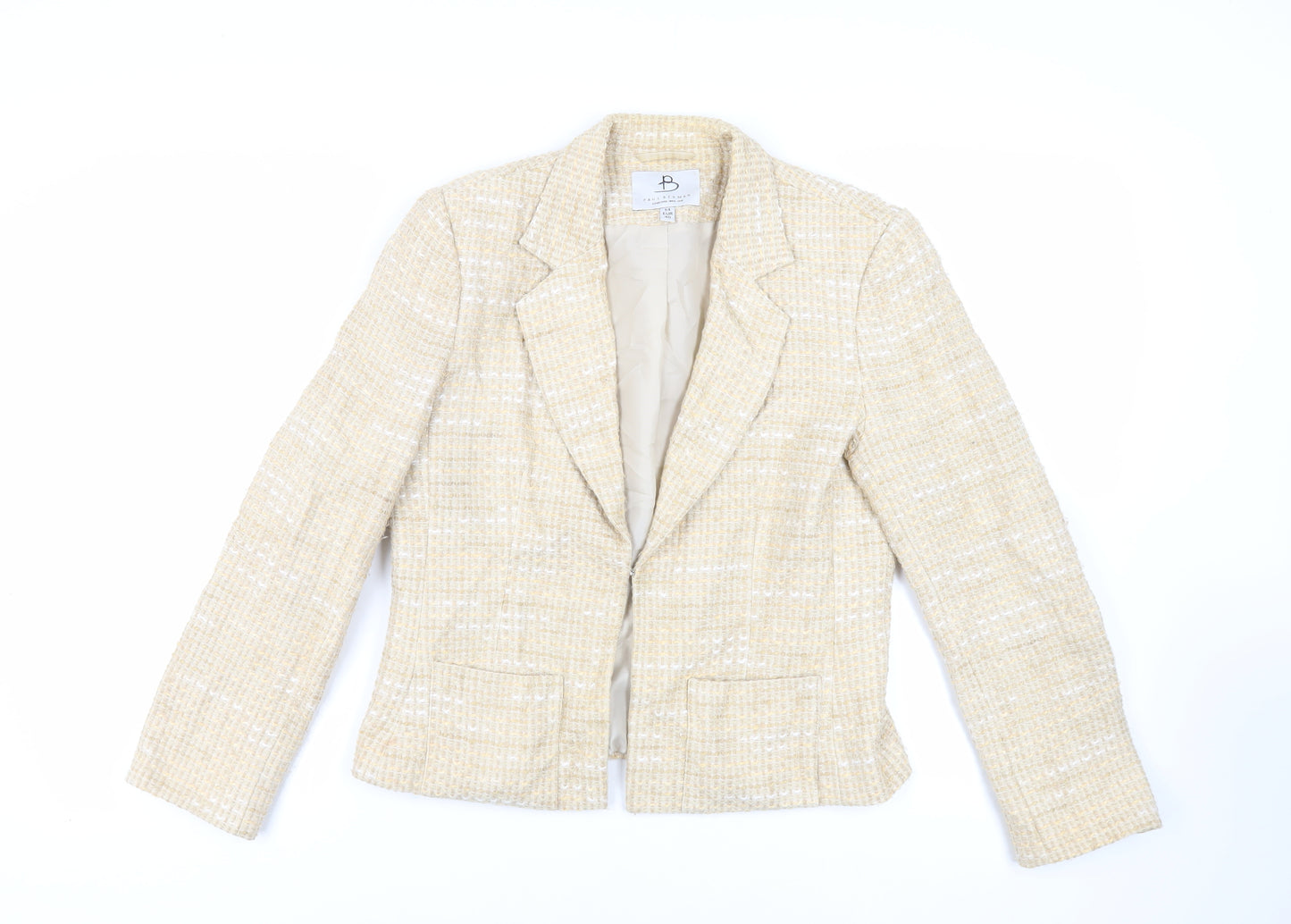 Paul Berman Womens Beige Jacket Blazer Size 14 Hook & Eye