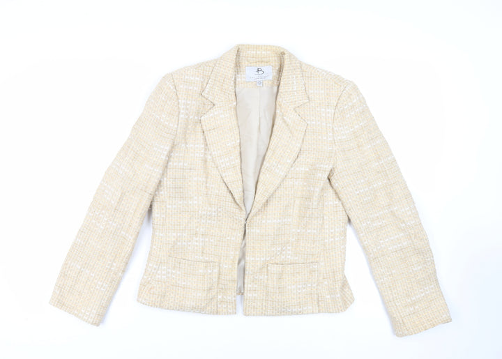Paul Berman Womens Beige Jacket Blazer Size 14 Hook & Eye