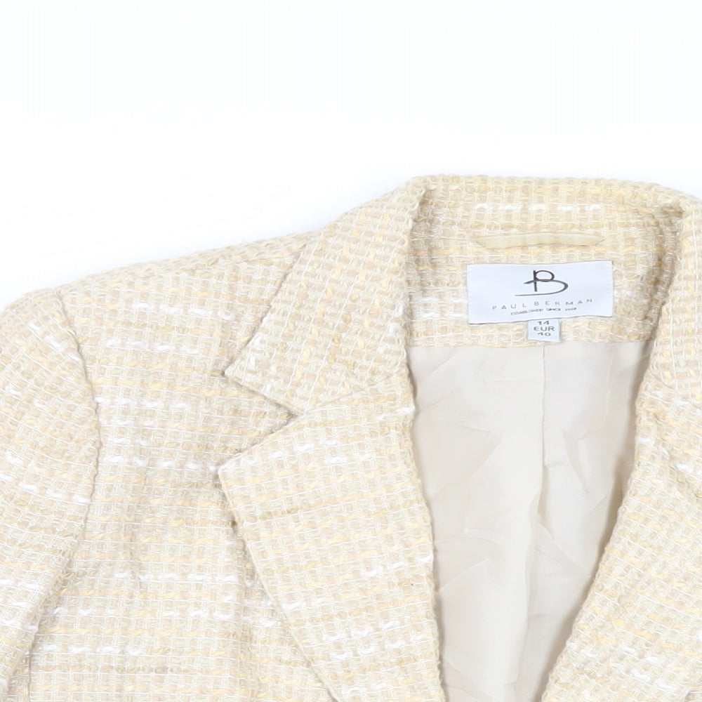 Paul Berman Womens Beige Jacket Blazer Size 14 Hook & Eye