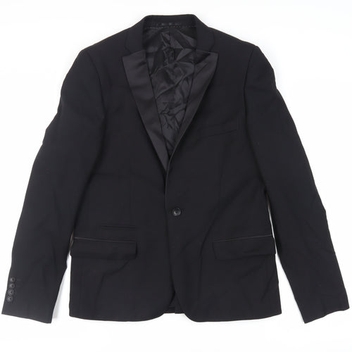 Topman Mens Black Polyester Tuxedo Suit Jacket Size 40 Regular