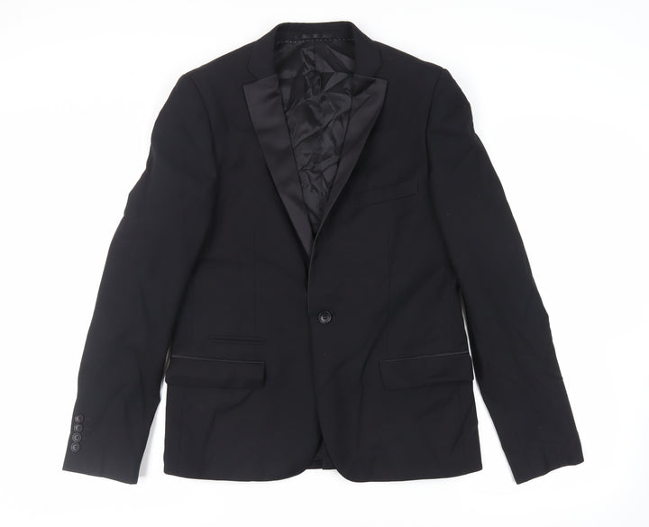 Topman Mens Black Polyester Tuxedo Suit Jacket Size 40 Regular