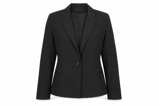 Front view of Kookai women’s black jacket blazer, size UK 12, button